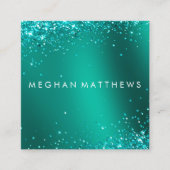 ティール(緑がかった色)ブルーかわいらしスパークルズ美しいメイクアップアーティスト スクエア名刺 (正面)