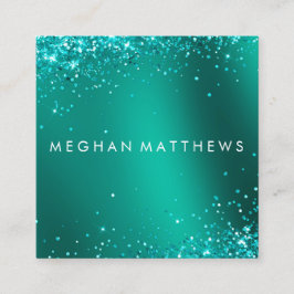 ティール（緑がかった色）ブルーかわいらしスパークルズ美しいメイクアップアーティスト スクエア名刺