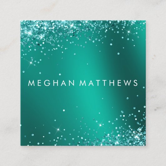 ティール（緑がかった色）ブルーかわいらしスパークルズ美しいメイクアップアーティスト スクエア名刺 (正面)