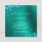 ティール（緑がかった色）ブルーかわいらしスパークルズ美しいメイクアップアーティスト スクエア名刺 (裏面)
