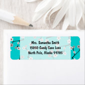 ティール(緑がかった色)ブルーさくらんぼブロッサムプリント ラベル (インサイチュ)