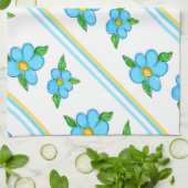 ティール(緑がかった色)ブルーとイエロー キッチンタオル (折り畳み)