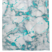 ティール（緑がかった色）ブルーとグレーの大理石 シャワーカーテン (正面)