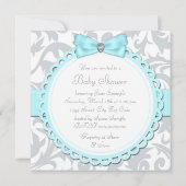 ティール（緑がかった色）ブルーとグレーの足跡ベビーガールシャワー 招待状 (裏面)