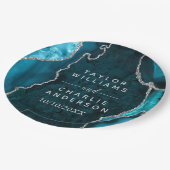 ティール(緑がかった色)ブルーとシルバーのアガテマーブル結婚ズ ペーパープレート (アングル)