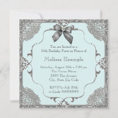 ティール（緑がかった色）ブルーとシルバーフォト甘い16誕生日パーティー 招待状 (裏面)