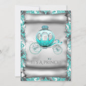 ティール（緑がかった色）ブルーとシルバープリンスベビーシャワー 招待状 (正面)