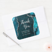 ティール（緑がかった色）ブルーとシルバー結婚アゲートありがとう スクエアシール (封筒)