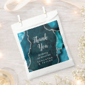 ティール（緑がかった色）ブルーとシルバー結婚アゲートありがとう フェイバーバッグ (クリップ留めされた状態)