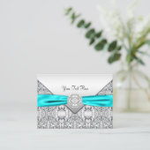 ティール(緑がかった色)ブルーとシルバー 名刺 (スタンド正面)