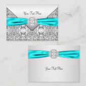 ティール(緑がかった色)ブルーとシルバー 名刺 (正面/裏面)