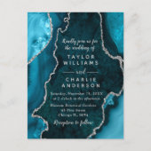 ティール(緑がかった色)ブルーとシルバーAgate大理石日付を保存 ポストカード (正面)