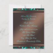 ティール（緑がかった色）ブルーとチョコレートブラウン結婚ズ 招待状 (裏面)