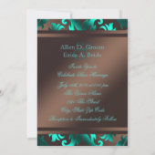 ティール（緑がかった色）ブルーとチョコレートブラウン結婚ズ 招待状 (裏面)