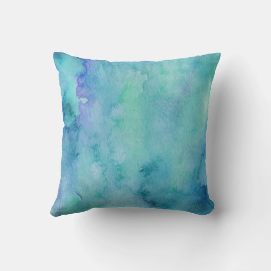 ティール（緑がかった色）ブルーとパープルウォーターの色抽象芸術 クッション (裏面)