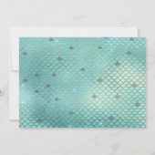 ティール（緑がかった色）ブルーとパープルマーメイドベビーはかりで測シャワー 招待状 (裏面)