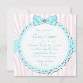 ティール(緑がかった色)ブルーとピンクの足跡ベビーガールシャワー 招待状 (裏面)