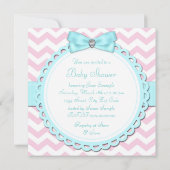 ティール(緑がかった色)ブルーとピンクの足跡ベビーガールシャワー 招待状 (裏面)