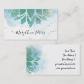 ティール(緑がかった色)ブルーとフェイクグリッターデコールロータス 名刺 (正面/裏面)
