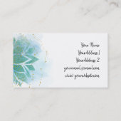 ティール(緑がかった色)ブルーとフェイクグリッターデコールロータス 名刺 (裏面)