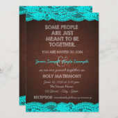 ティール（緑がかった色）ブルーとブラウン素朴カントリーウェディング 招待状 (正面/裏面)