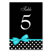 ティール（緑がかった色）ブルーとブラック水玉模様ボウ テーブルナンバー (裏面)