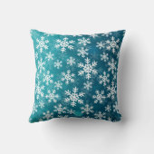 ティール（緑がかった色）ブルーとホワイトスノーフレーク クッション (裏面)