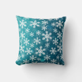 ティール（緑がかった色）ブルーとホワイトスノーフレーク クッション (正面)