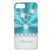 ティール(緑がかった色)ブルーとホワイトダイヤフェイクモンドの宝石 Case-Mate iPhoneケース (裏面)