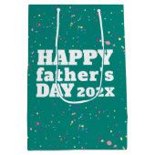 ティール（緑がかった色）ブルーとホワイトファーザーの日絵を描（ばちゃばちゃ）跳ねる ミディアムペーパーバッグ (裏面)