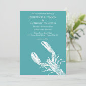 ティール(緑がかった色)ブルーとホワイトロブスターコースト結婚ーズ 招待状 (スタンド正面)