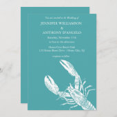 ティール(緑がかった色)ブルーとホワイトロブスターコースト結婚ーズ 招待状 (正面/裏面)