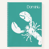 ティール（緑がかった色）ブルーとホワイトロブスタープリント ノートブック (正面)