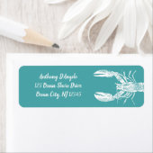 ティール(緑がかった色)ブルーとホワイトロブスター差出人住所 ラベル (インサイチュ)