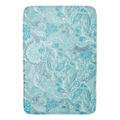 ティール（緑がかった色）ブルーとホワイト抽象芸術ペイズリープリント バスマット (正面縦)