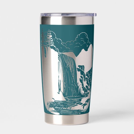 ティール（緑がかった色）ブルーとマイナス宇宙水秋 保温保冷タンブラー (左面)