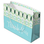 ティール（緑がかった色）ブルーとライムグリーン ラージペーパーバッグ (裏面アングル)