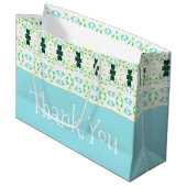 ティール（緑がかった色）ブルーとライムグリーン ラージペーパーバッグ (正面アングル)