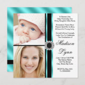 ティール(緑がかった色)ブルーと今の写真の卒業 招待状 (正面/裏面)