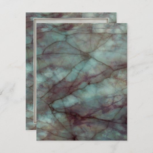 ティール(緑がかった色)ブルーと紫の蛍石大理石 招待状 (正面/裏面)