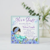 ティール（緑がかった色）ブルーと紫の赤ちゃんシャワー 招待状 (スタンド正面)