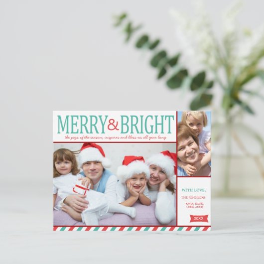 ティール（緑がかった色）ブルーと赤メリーと明るい写真 シーズンポストカード (スタンド正面)