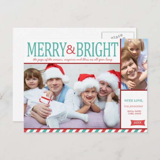 ティール（緑がかった色）ブルーと赤メリーと明るい写真 シーズンポストカード (正面/裏面)