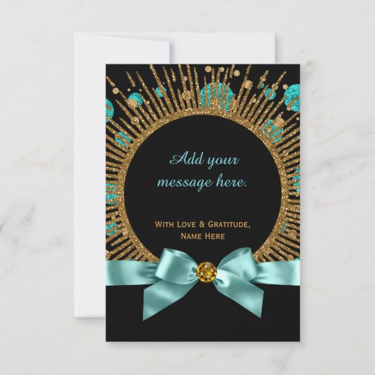 ティール（緑がかった色）ブルーと金ゴールドありがとう サンキューカード (裏面)