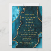 ティール(緑がかった色)ブルーと金ゴールドアガテマーブル婚約パーティ 招待状 (正面)