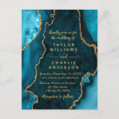 ティール（緑がかった色）ブルーと金ゴールドアガテマーブル結婚ズ ポストカード (正面)