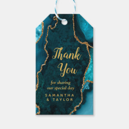 ティール(緑がかった色)ブルーと金ゴールドアゲート結婚トの感謝 ギフトタグ