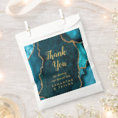 ティール（緑がかった色）ブルーと金ゴールドアゲート結婚トの感謝 フェイバーバッグ (クリップ留めされた状態)