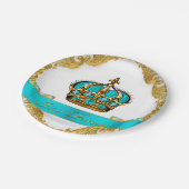 ティール（緑がかった色）ブルーと金ゴールドクラウンプリンスベビーシャワー ペーパープレート (アングル)