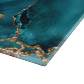 ティール（緑がかった色）ブルーと金ゴールドグリッターアゲート カッティングボード (角)